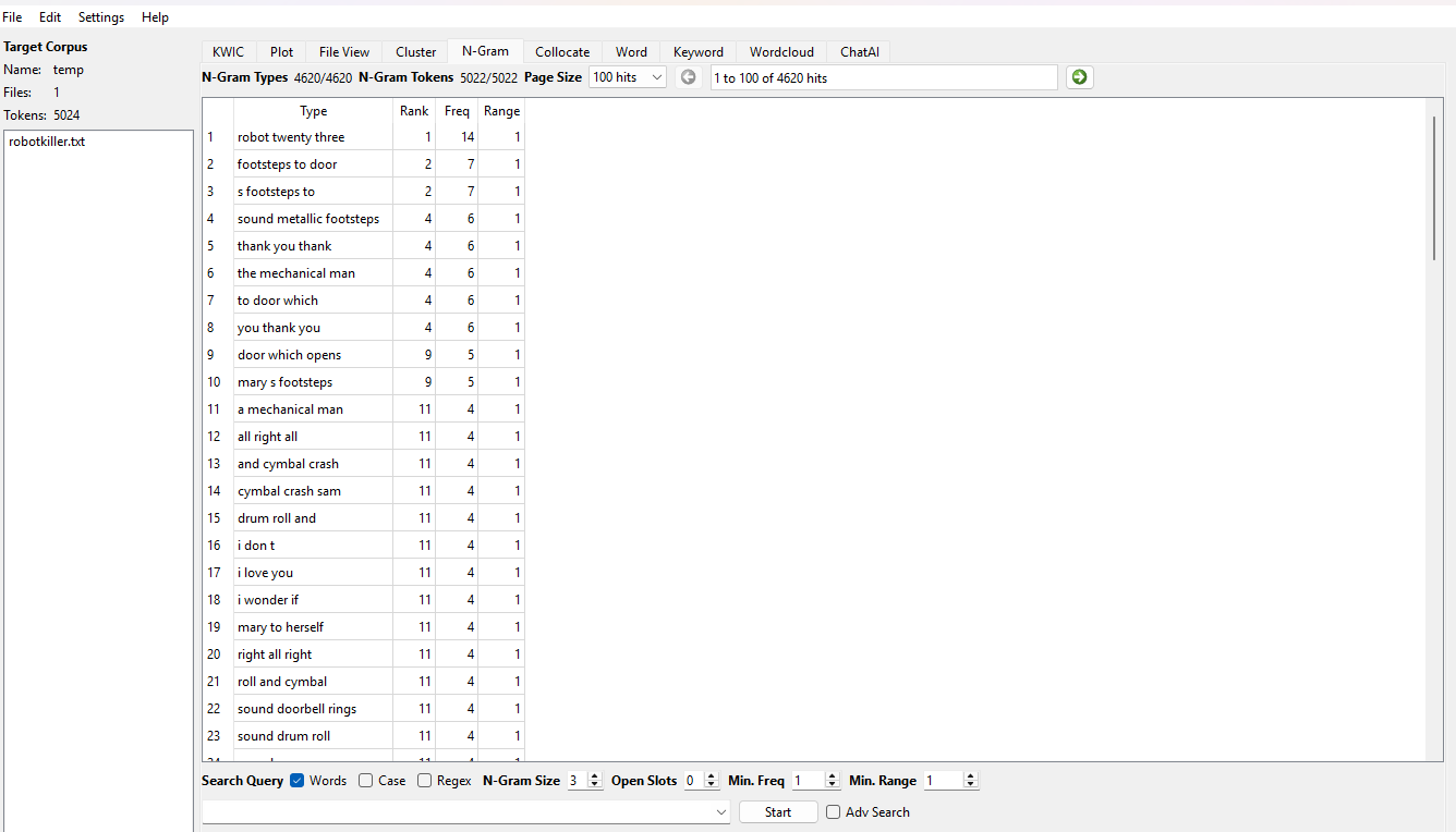 Robot Killer – AntConc 3-Gram